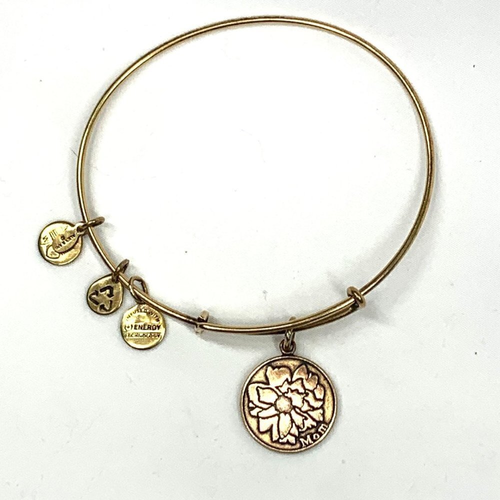 Alex and Ani Mom Flower Charm Bracelet Gold Finish - Expands 2"- 3.5"